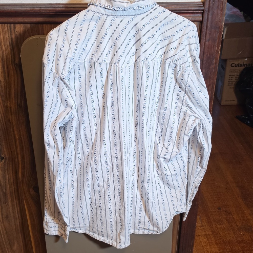 Bullhead Western Style Men's White Blue Striped Button-Up Shirt XXL - Picture 9 of 10